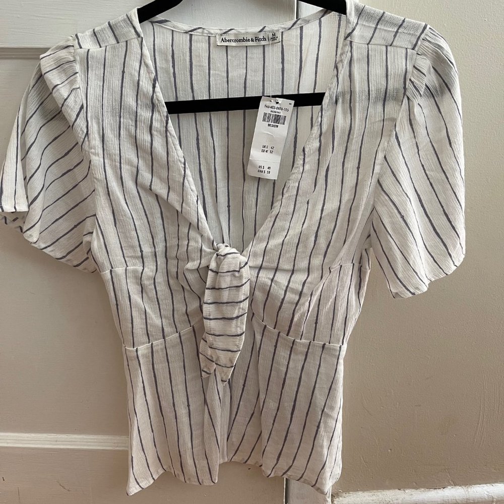 Abercrombie white and blue striped blouse, medium